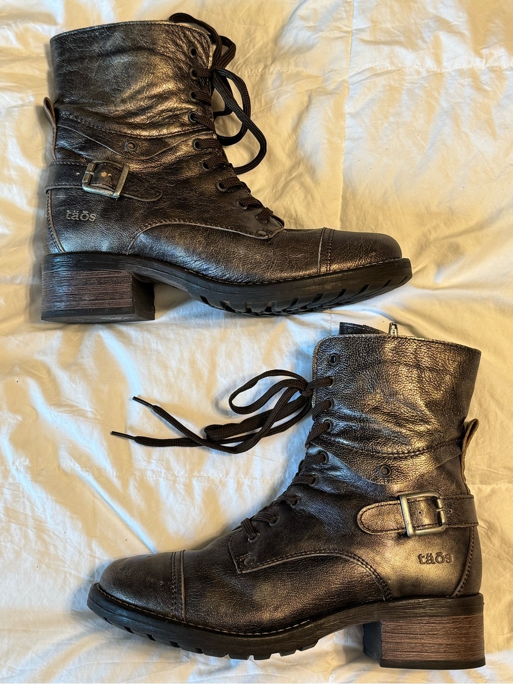 Taos Crave Bronze Pewter Metallic Leather Boots Women’s EU 39 US 8-8.5